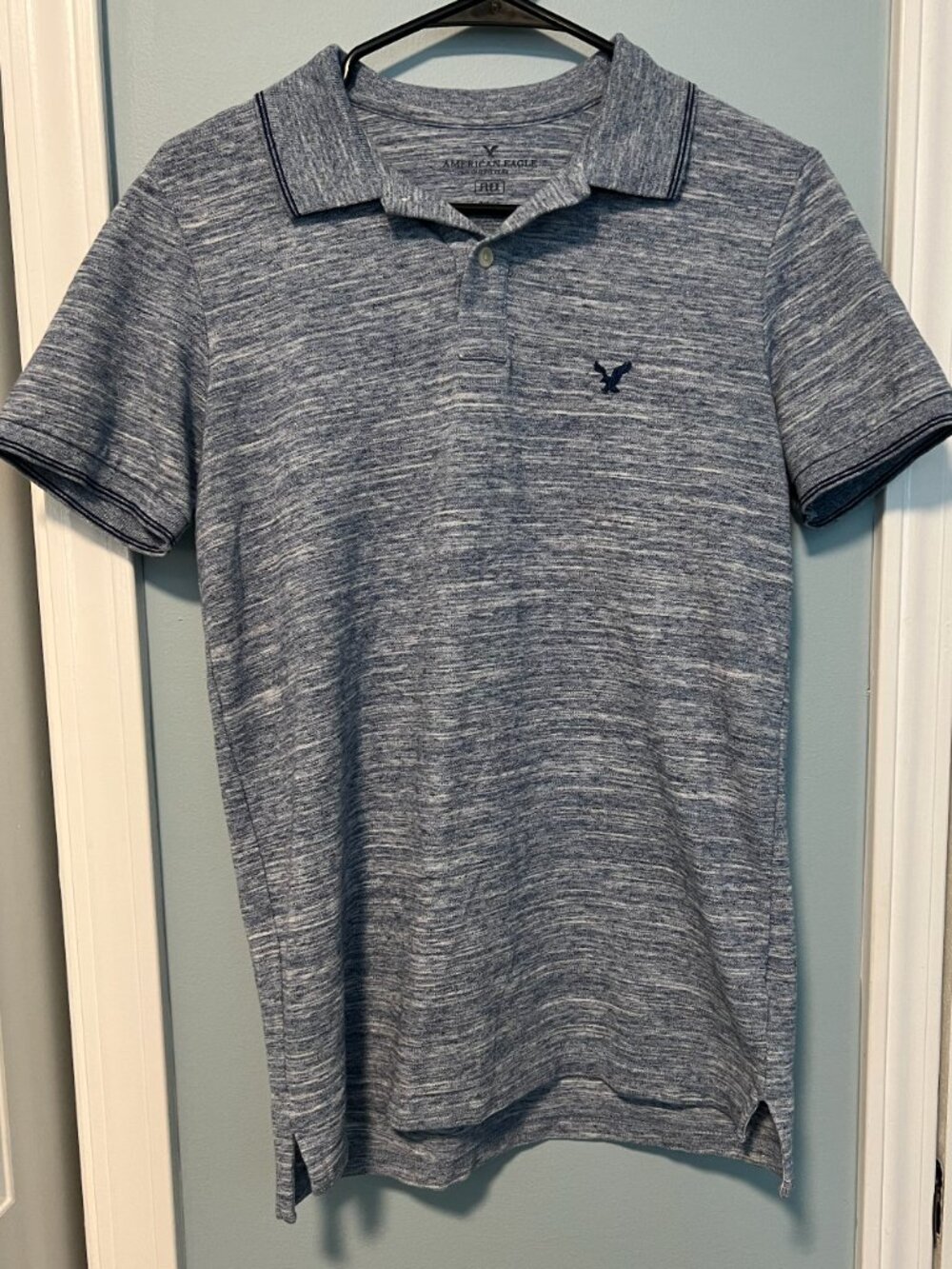 American Eagle Outfitters Flex Classic Fit Blue Golf Logo Polo Shirt Mens Small